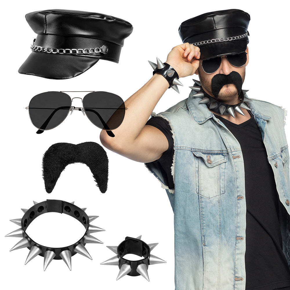 Set Rocker (cap, party glasses, necklace, bracelet and moustache)