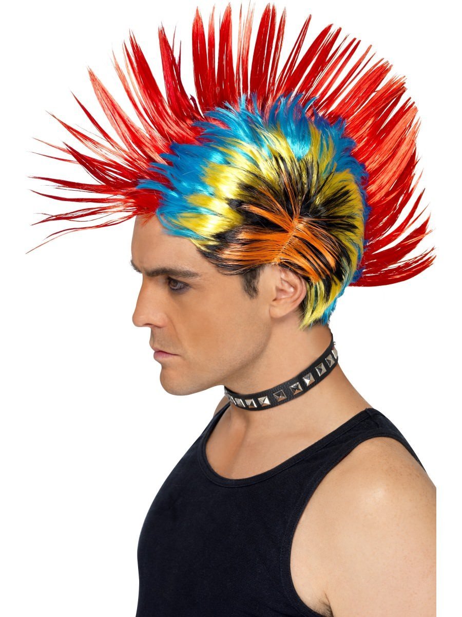 80s Street Punk Wig, Mohawk, Multi-Coloured