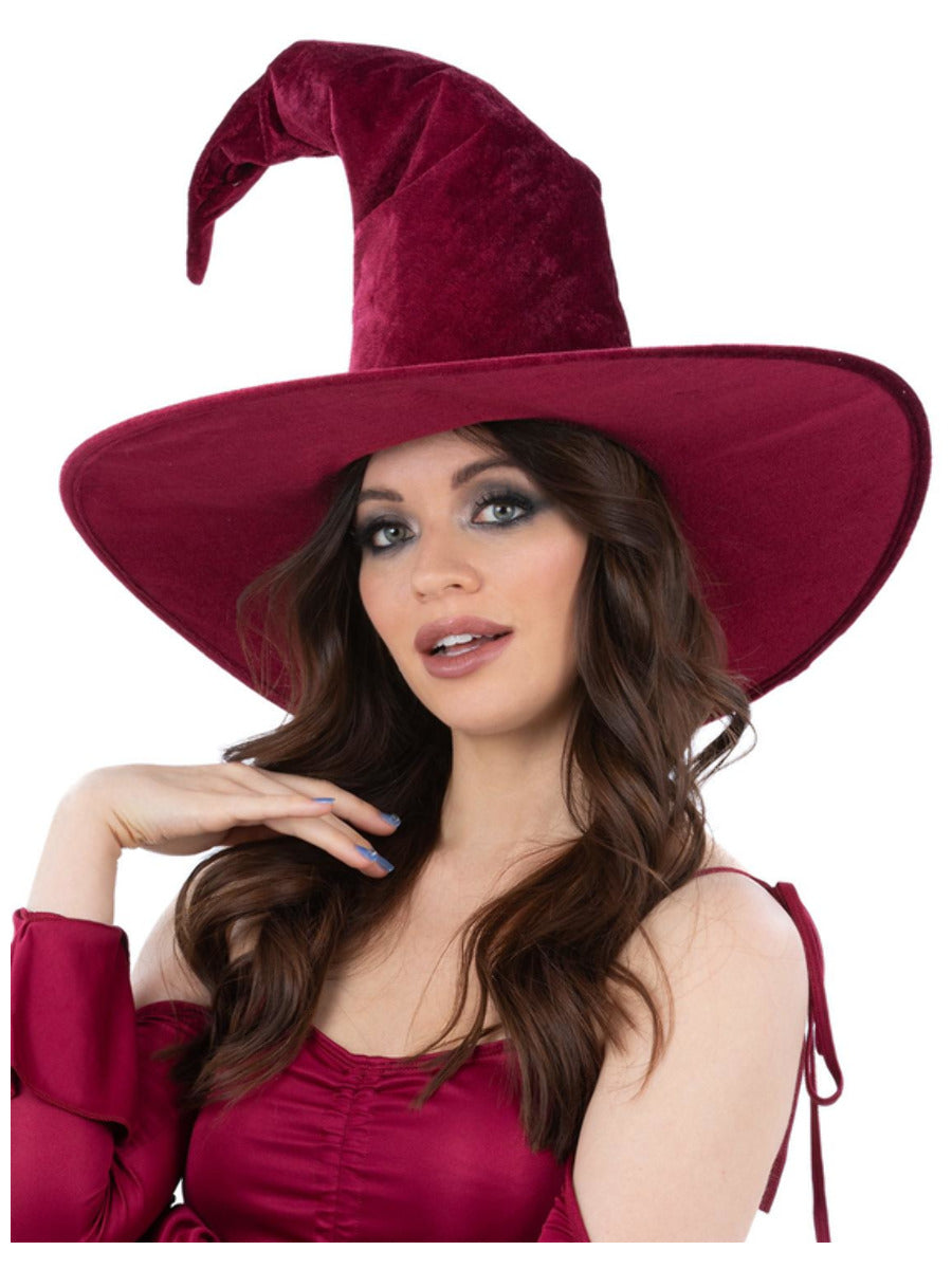 Burgundy Velour Witch Hat for Women