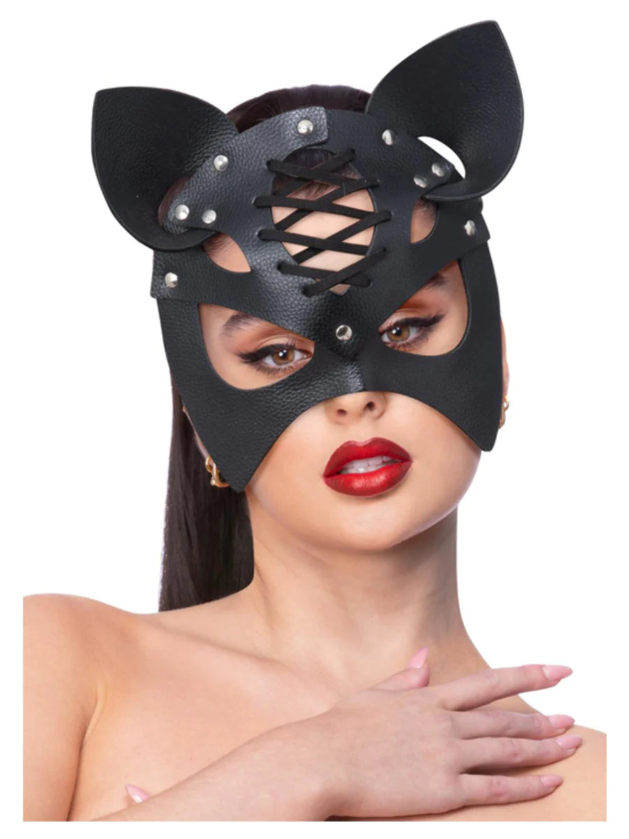 Fever Black Leather Look Cat Mask