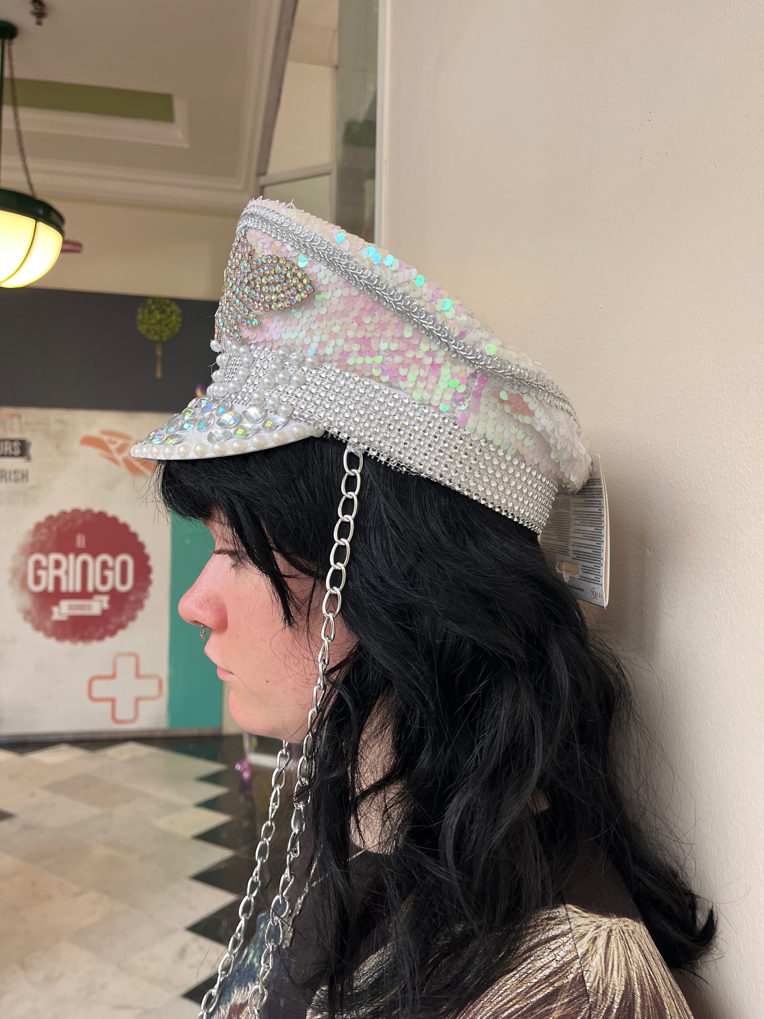 Fever Deluxe Sequin & Pearl Bride Captains Hat