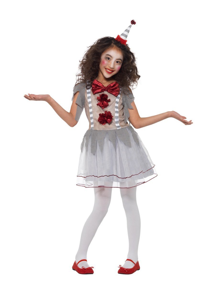 Vintage Clown Girl Costume, Grey & Red