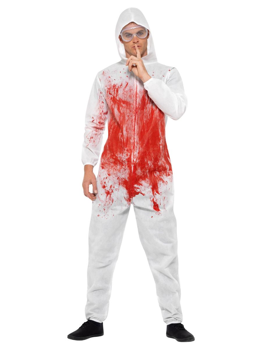 forensic overall halloween costume with blood spatter