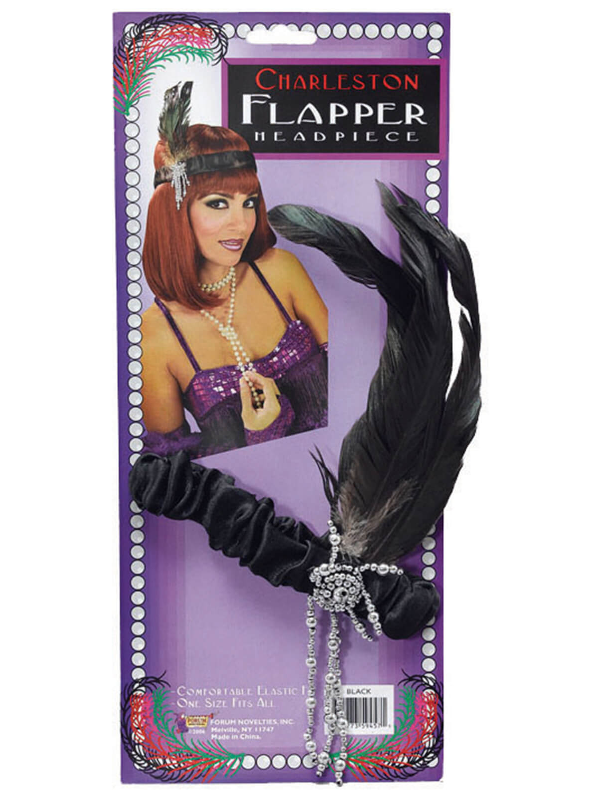 Flapper Headband w/Black Feathers