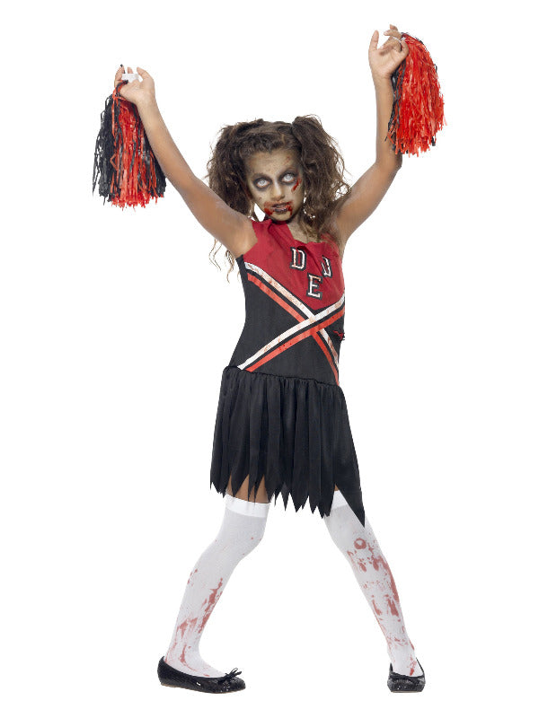 zombie cheerleader girls halloween costume with pom poms