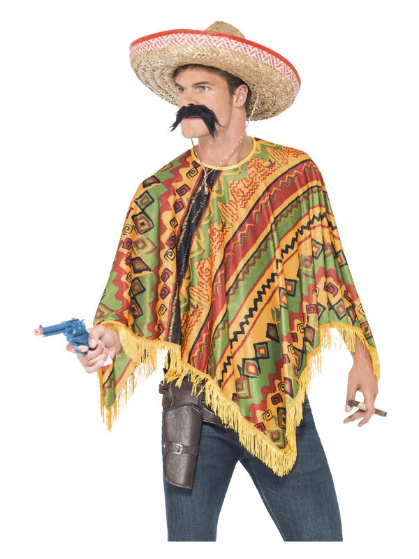 adult poncho and moustache halloween costume front view