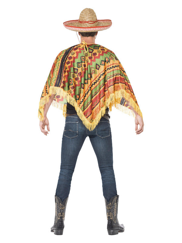 adult poncho and moustache halloween costume back view