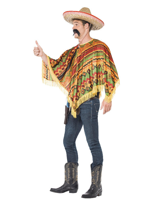 man in poncho costume and thumbs up