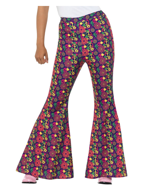 60s Psychedelic CND Flared Trousers, Ladies, Multi Halloween Costume