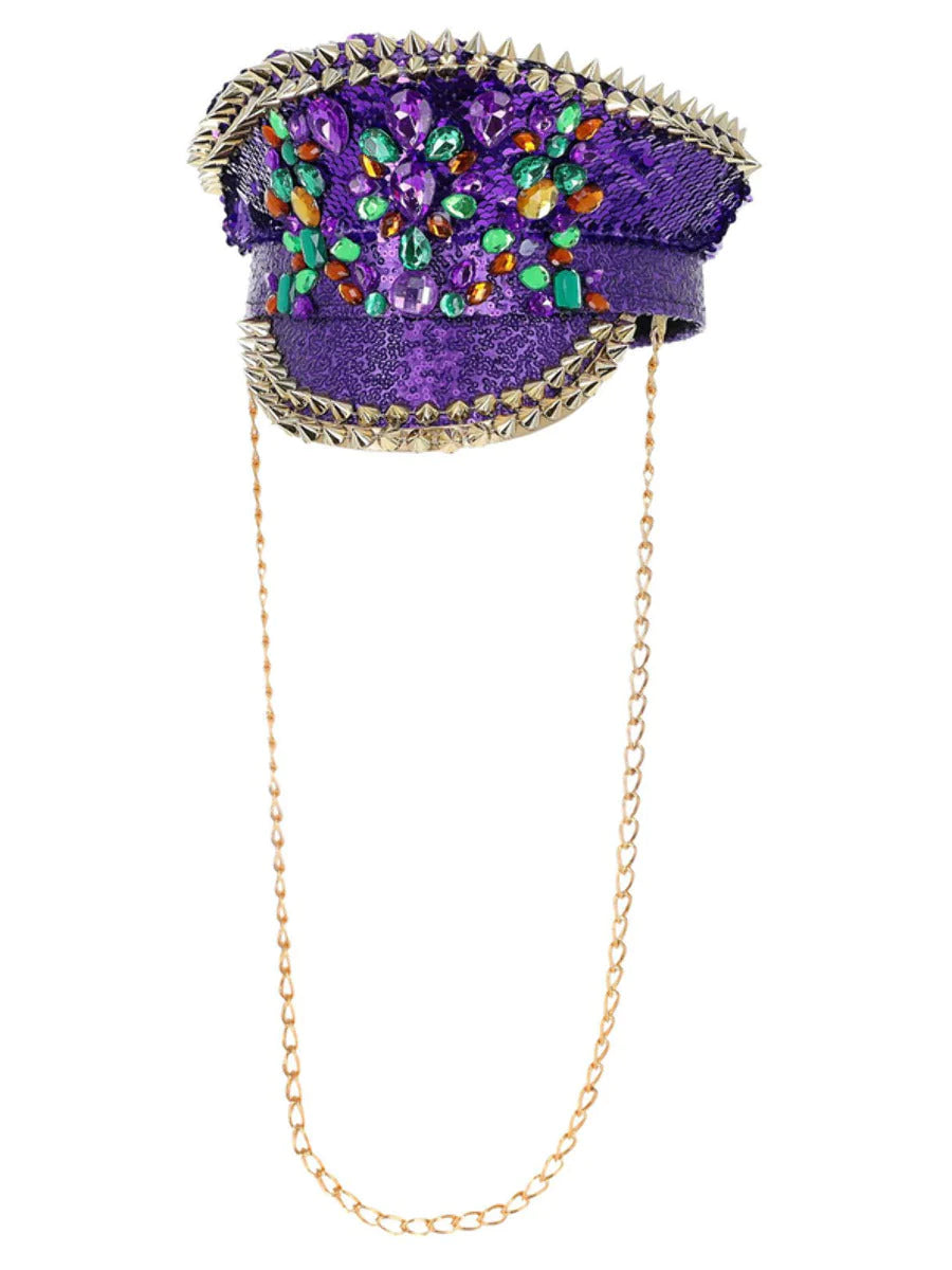 Fever Deluxe Purple Sequin Studded Captains Hat