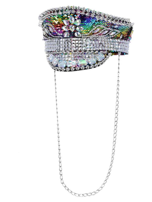 Fever Deluxe Rainbow Sequin Studded Captains Hat