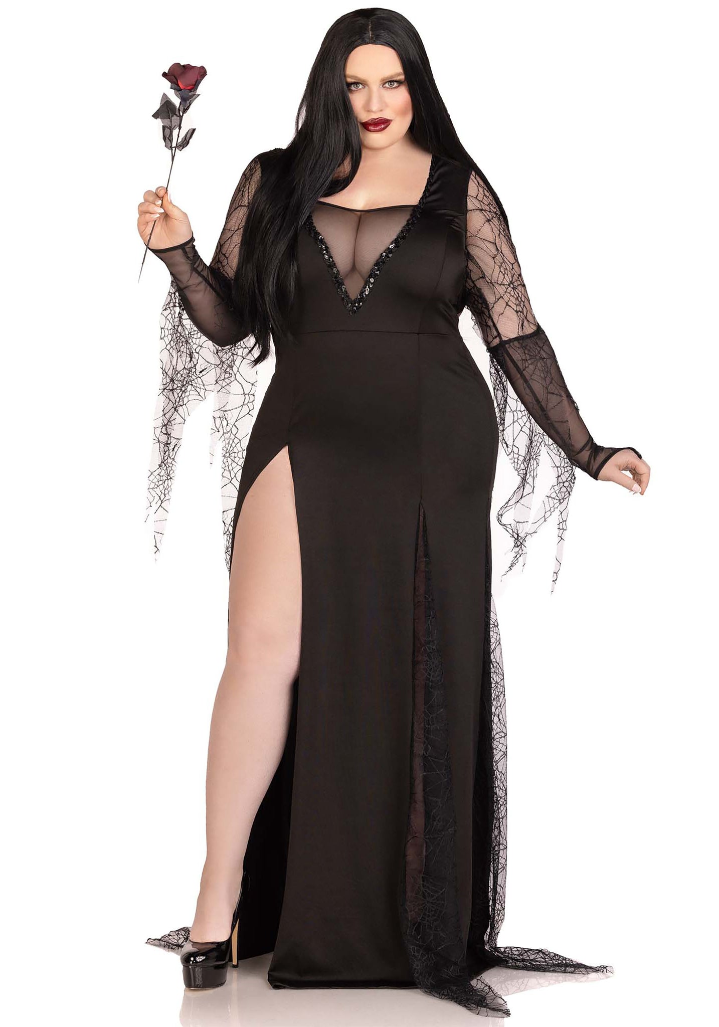 Immortal Witch Costume Gothic Vampire Black Lace Fancy Dress Womens SM-XL 