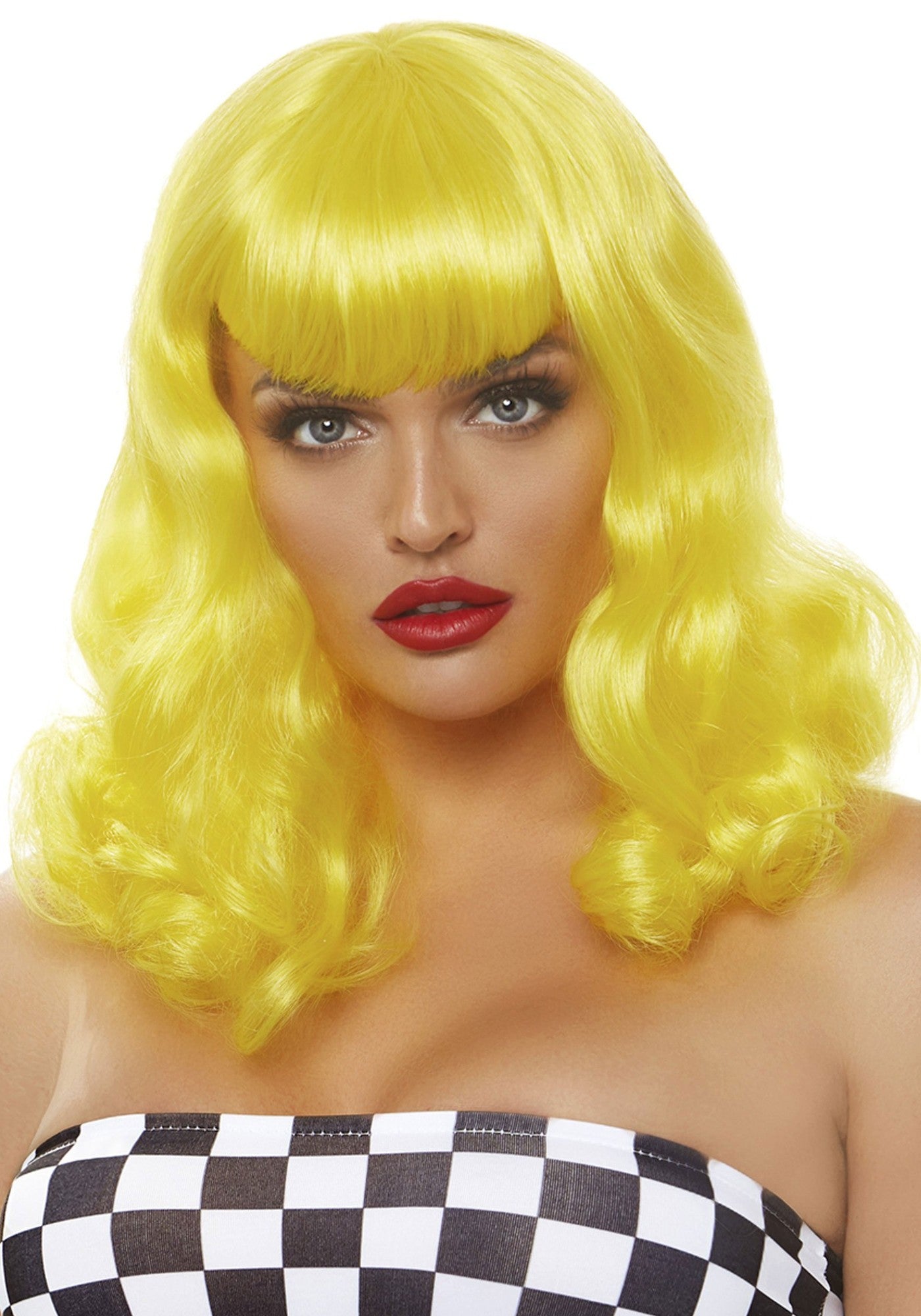 Retro bang curly bob wig