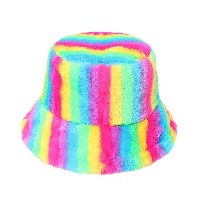 Fluffy Rainbow Bucket Hat