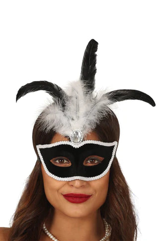 Black Masquerade Mask With Feathers
