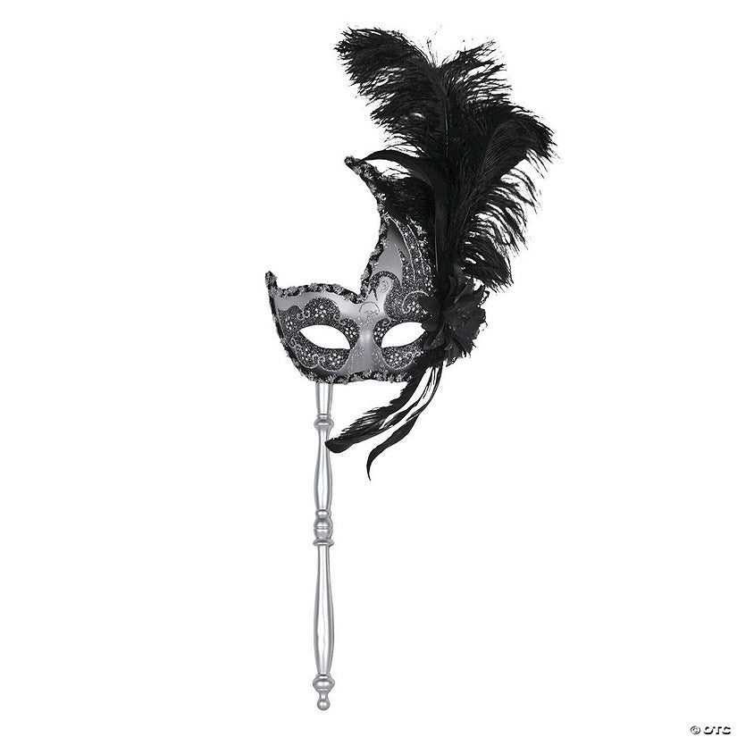 Silver Masquerade Mask With Black Feathers