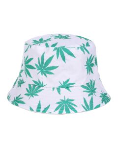 White bucket hat with Ganja leaves