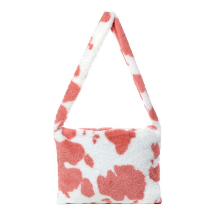 Fluffy Pink Cow Print Shoulder Bag